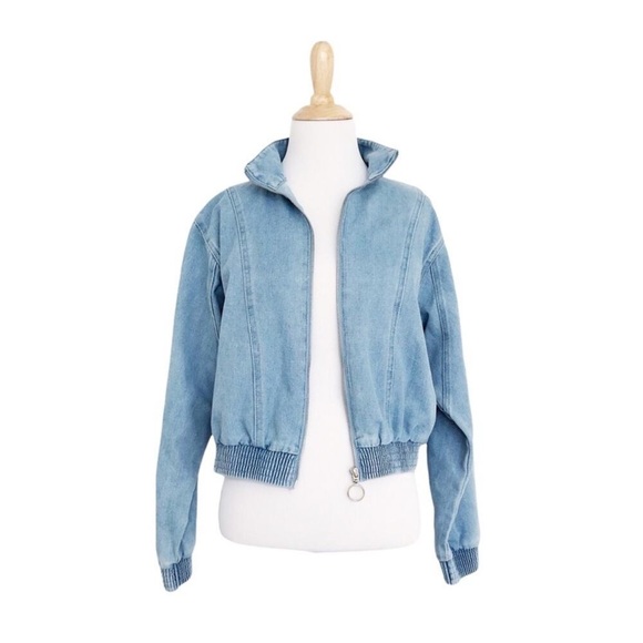 HAUTE MONDE O-Ring Zipper Wash Denim Bomber Jacket Size M - Picture 4 of 13